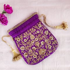 Purple Raw Silk Potli