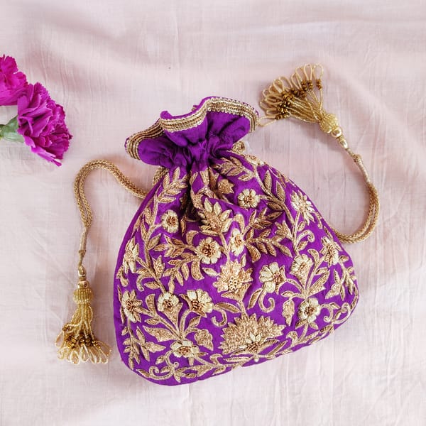 Purple Raw Silk Potli