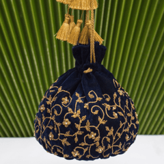 Navy Blue Velvet Potli