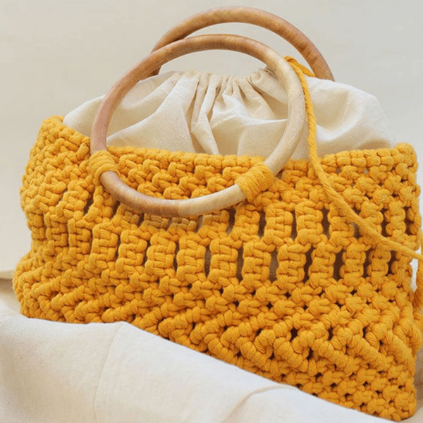 Handcrafted Macramé Handbag With Wooden Handles