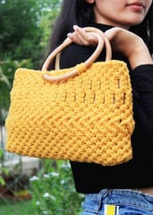 Handcrafted Macramé Handbag With Wooden Handles