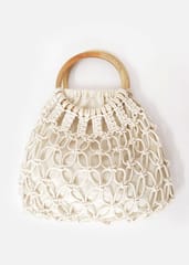 Handmade Macramé Boho Bag with Wooden Handle