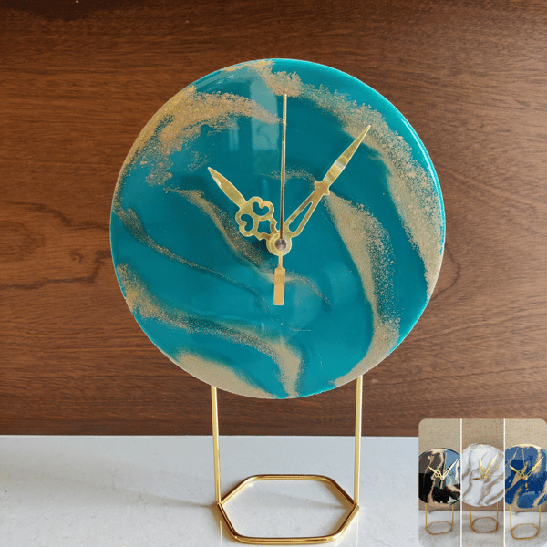 Resin Table Clock With Metal Stand