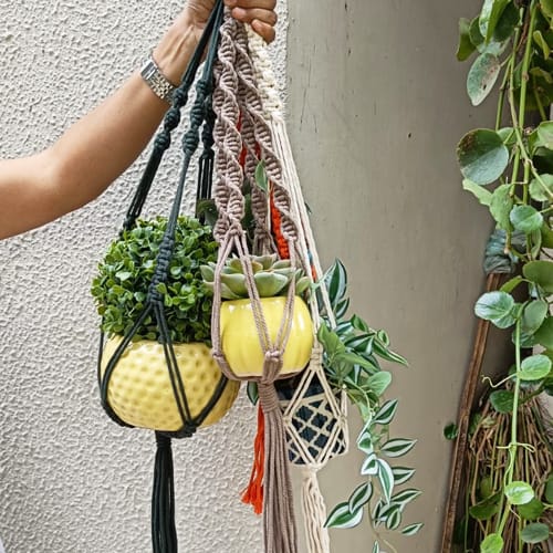 Combo of 4 Hanging Planter (Orange, Khaki, Green, Pink)