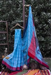 Blue and Red Stripe Saree