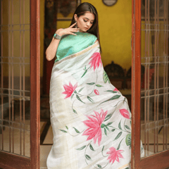 Off white Saree with zari border