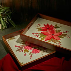 Teak wood Trays with Acrylic set of 2