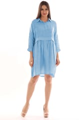 collar button-down gather dress