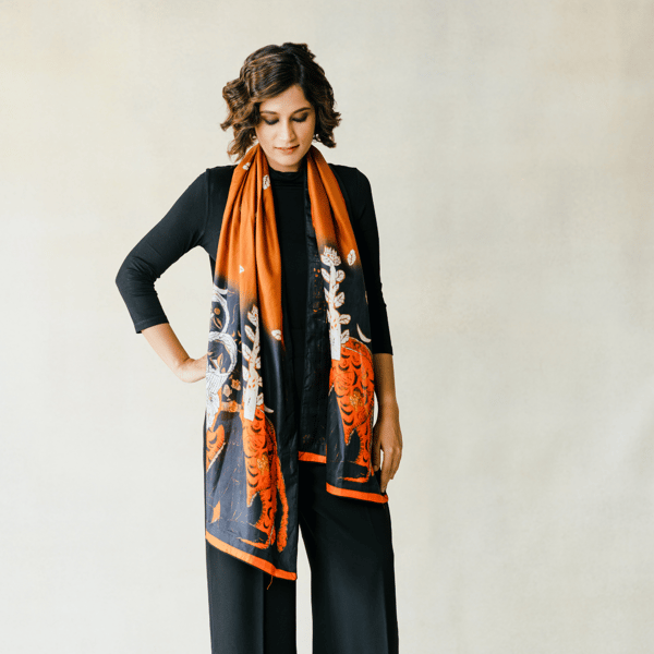 Orange & Black Satin Stole