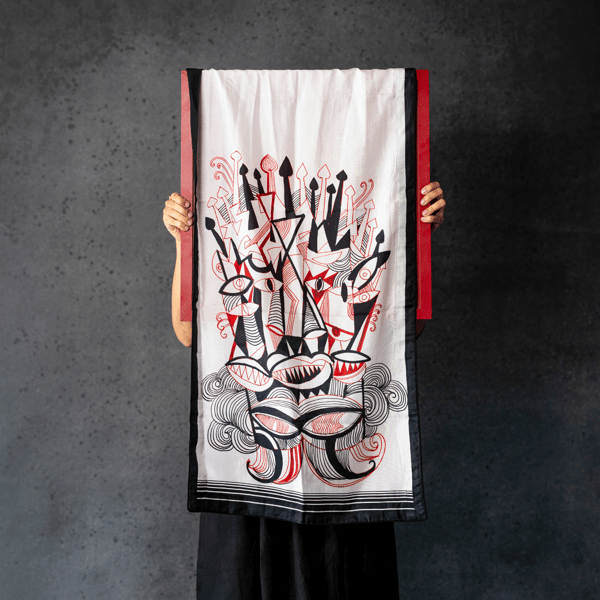 Black, White & Red Satin Stole