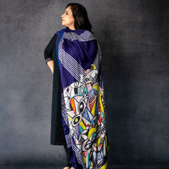 Blue & White Chinon Dupatta