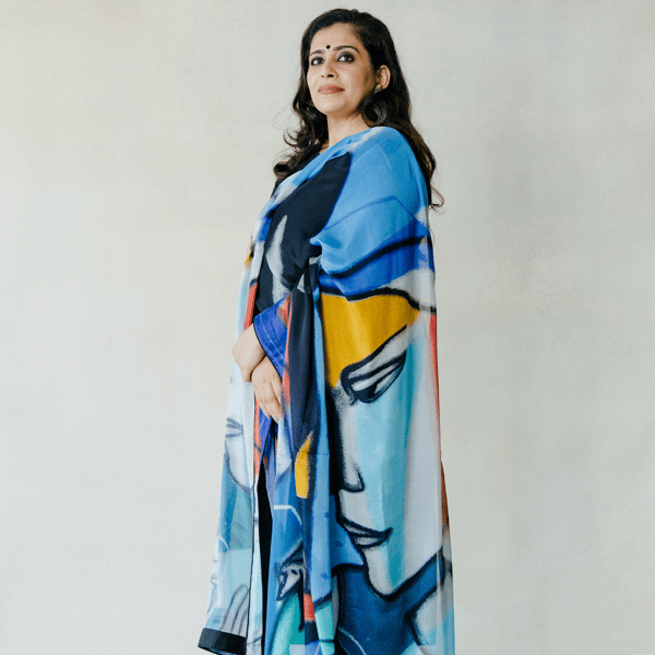 Blue & Black Chinon Dupatta