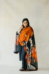 Orange & Black Chinon Dupatta