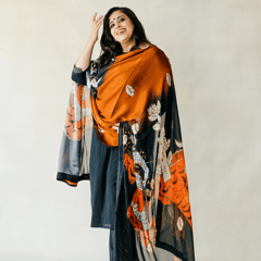 Orange & Black Chinon Dupatta