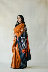 Orange & Black Silk Saree