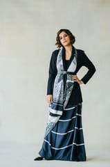 Black & White Modal Satin Saree