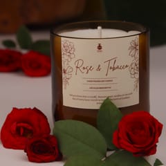 Upcycled Beer Bottle Rose &  Earthy Candle