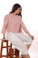 linen knotted tucks top
