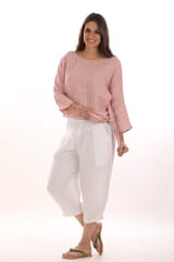 linen knotted tucks top
