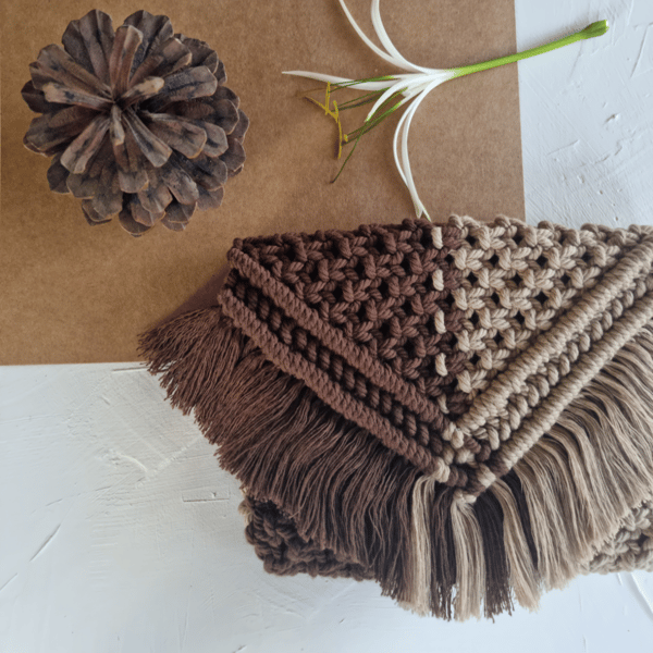 Brown and Beige Macrame Sling Bag