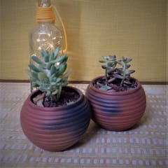 Terracotta & Jute Hanging cum Desktop Planters Round - Set of 2