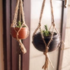 Terracotta & Jute Hanging cum Desktop Planters - Set of 2