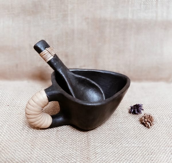 Longpi Black Pottery Soup Bowl with Spoon