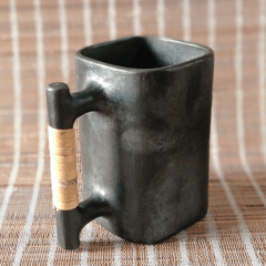 Longpi Black Pottery Beer Mug Square