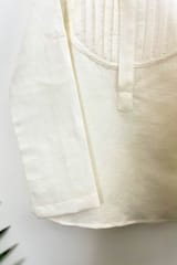 Off-white linen kurta with pleated front yoke