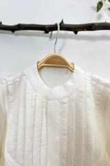 Off-white linen kurta with pleated front yoke