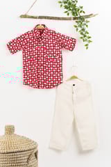 Red Polka Dots shirt & linen pants