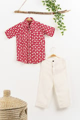 Red Polka Dots shirt & linen pants