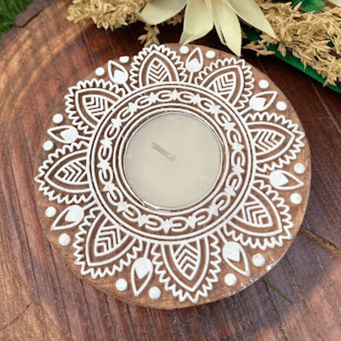 Square Pink Yellow Diya Rangoli - Accessory