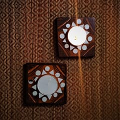 Kutch Pottery Mirror Work Tealight Holder (2 Diyas)