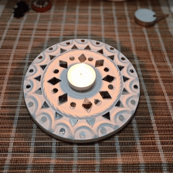 Kutch Lippan Mud Work Tealight Holder (2 Diyas)