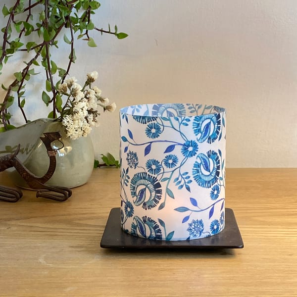 Tea Light Lamp with Base - Blue Chintz