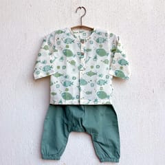 Fish Print Kurta + Mint Pants