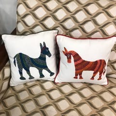 Cushion Cover - Bhil Horse Blue