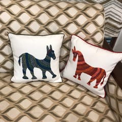 Cushion Cover - Bhil Horse Blue