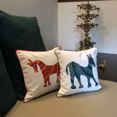 Cushion Cover - Bhil Horse Blue