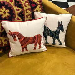 Cushion Cover - Bhil Horse Red