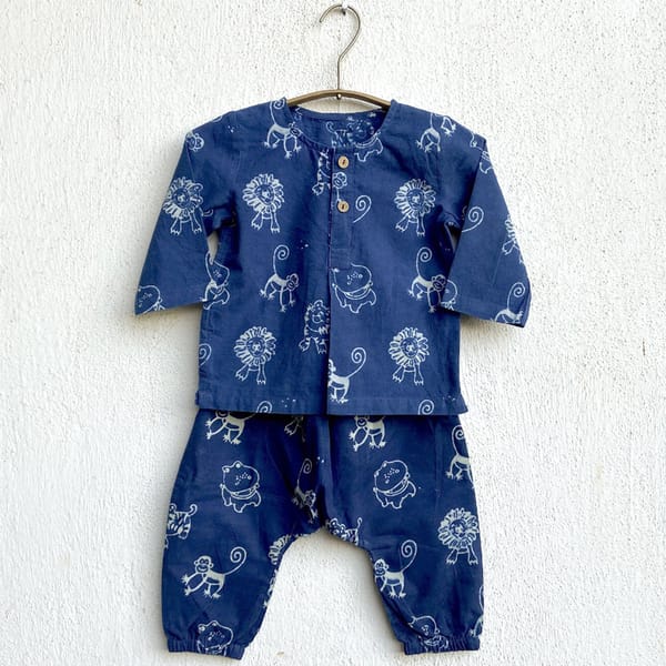 Zoo Print Indigo Kurta + Pants