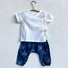 White Angrakha  + Zoo Print Indigo Pants