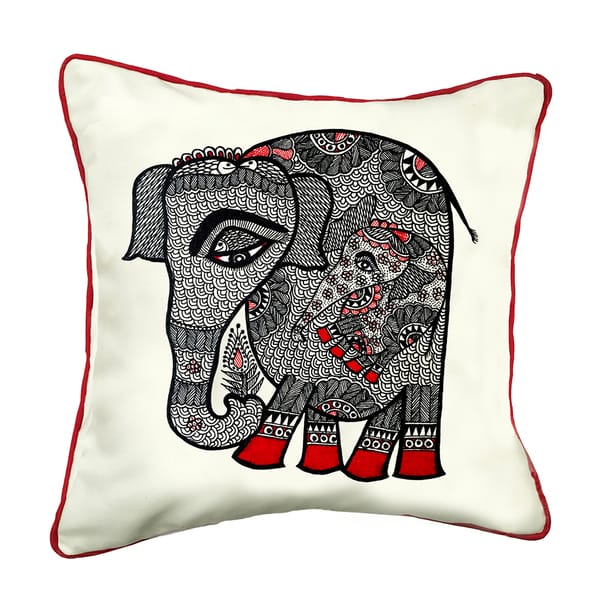 Cushion Cover - Madhubani Elephant Black Left