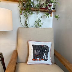 Cushion Cover - Madhubani Elephant Black Left