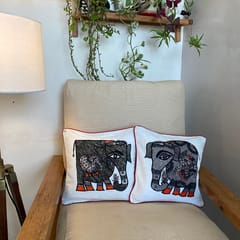 Cushion Cover - Madhubani Elephant Black Left