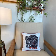 Cushion Cover - Madhubani Elephant Black Right