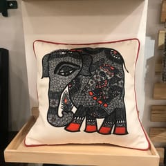 Cushion Cover - Madhubani Elephant Black Right