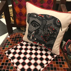 Cushion Cover - Madhubani Elephant Black Right