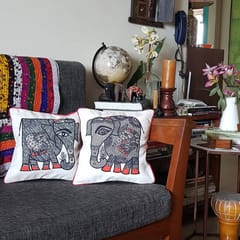 Cushion Cover - Madhubani Elephant Black Right